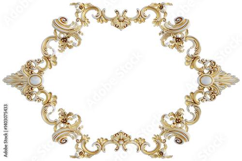 Gold patina ornament  frame on transparent background, cut out, 3D render
