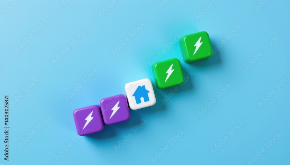 Obraz premium Energy efficiency in homes understanding power management with colorful blocks on blue background