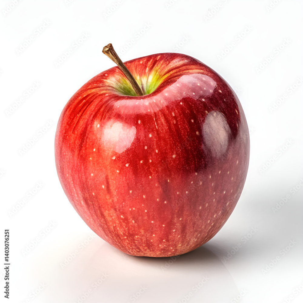 Red apple on white background showing freshness and health Red apple on white background showing freshness and health