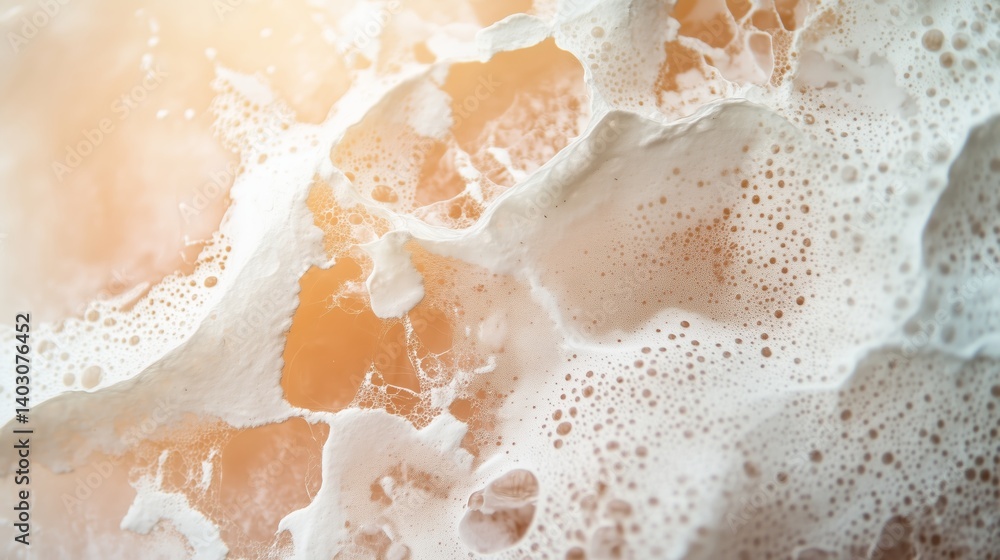 Natural foam and bubbles creating abstract patterns in warm light with orange hues Natural foam and bubbles creating abstract patterns in warm light with orange hues