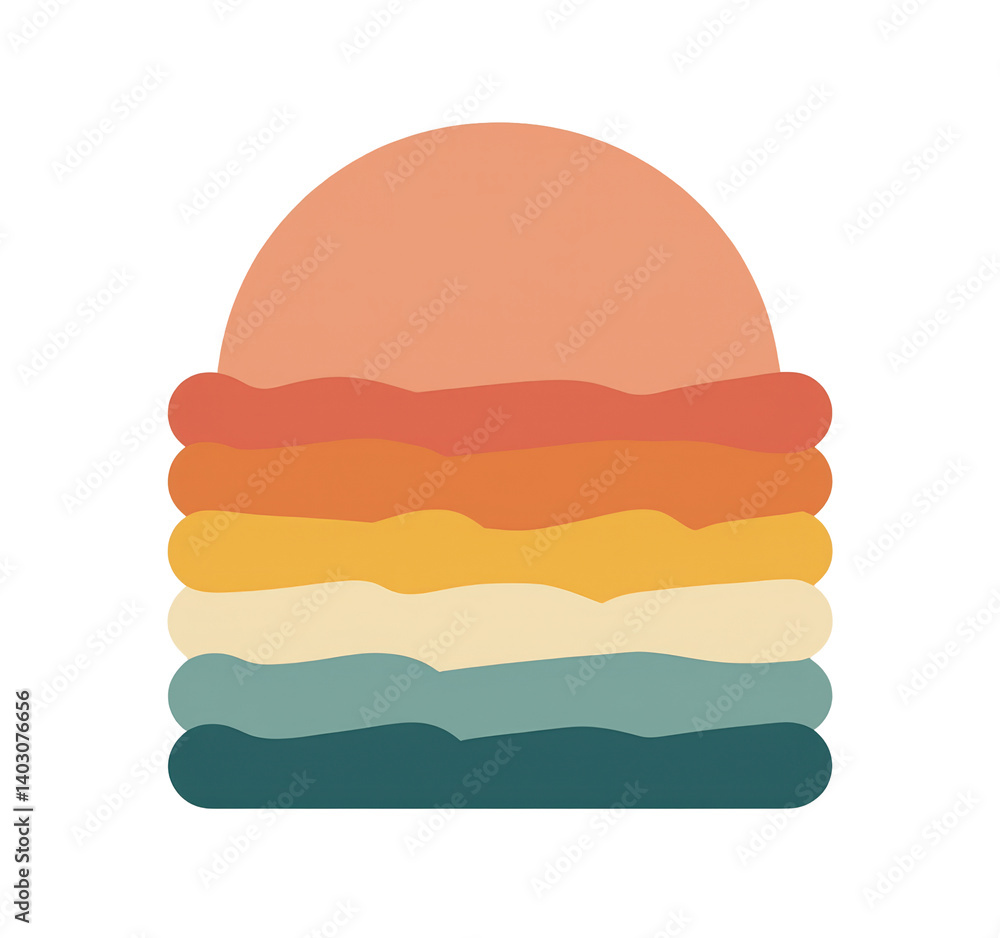 Retro Sunset Waves Graphic, Colorful Layers, transparent background Retro Sunset Waves Graphic, Colorful Layers, transparent background