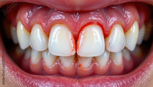 Dental emergency bleeding gums revealed close-up photography clinical environment health concept