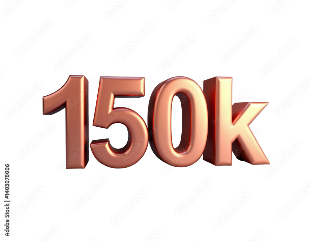 Rose Gold 150k Celebration Graphic, 3D Render, Transparent Background Rose Gold 150k Celebration Graphic, 3D Render, Transparent Background