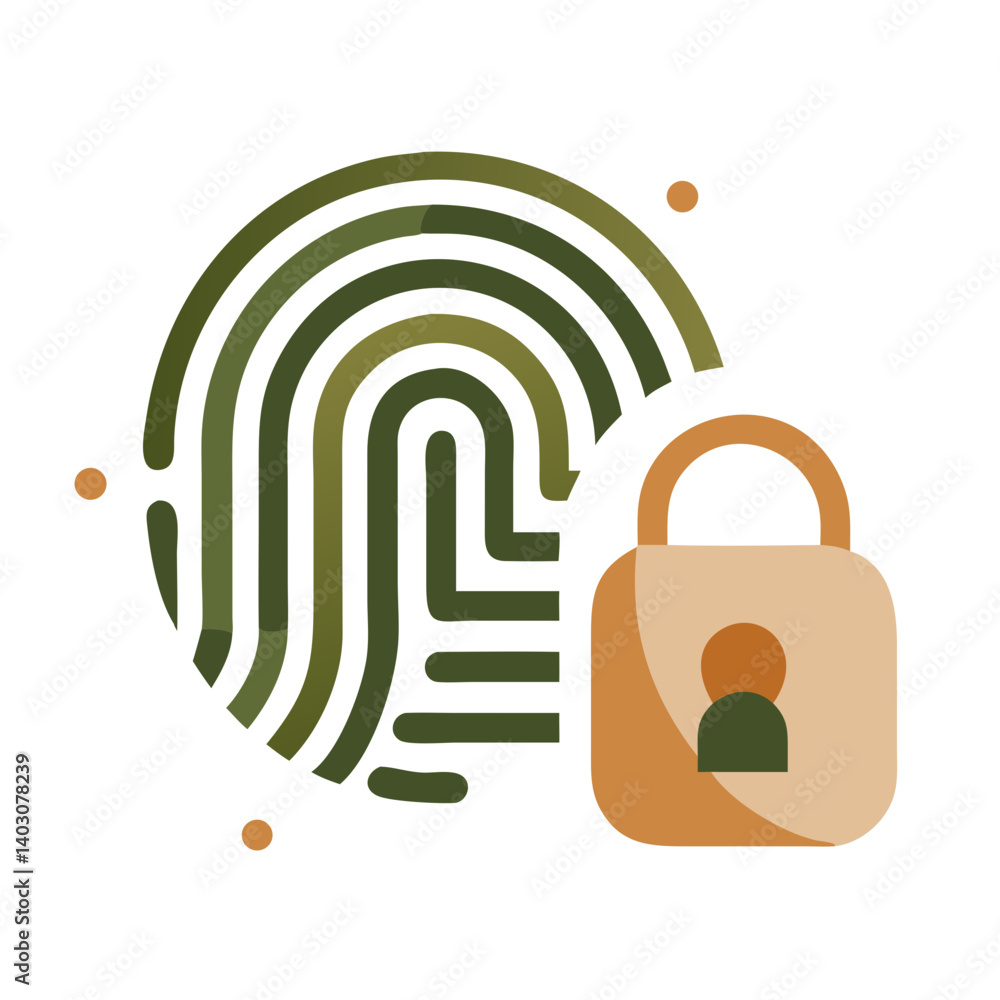 Secure Digital Identity Concept: Fingerprint and Padlock Icon on White Background Secure Digital Identity Concept: Fingerprint and Padlock Icon on White Background