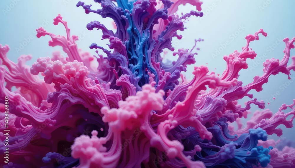 Obraz premium Pink and Blue Ink Explosion: A Dreamlike Abstract Art