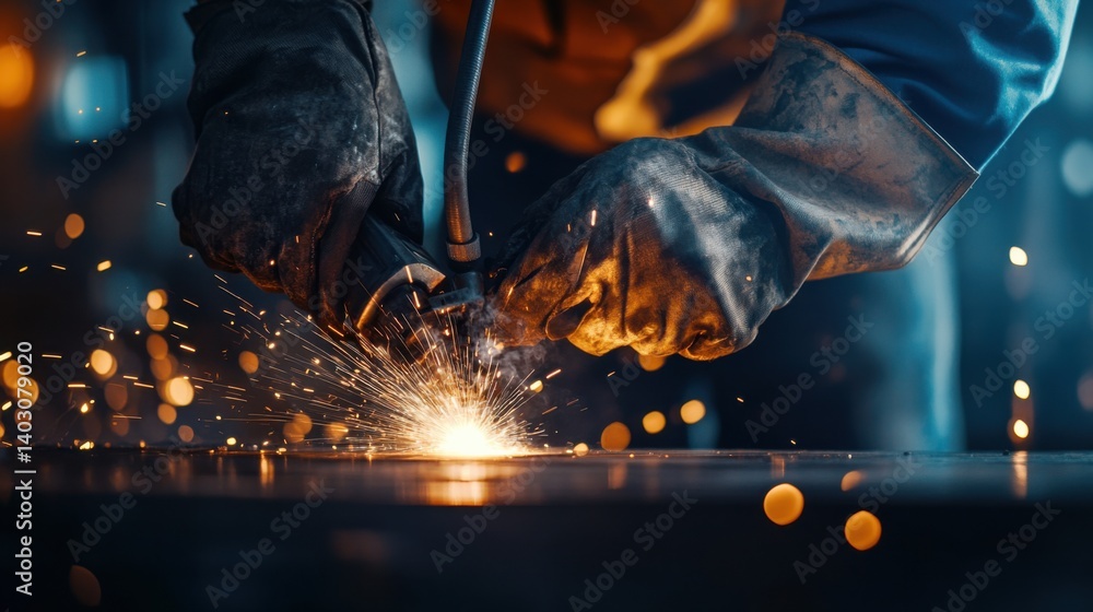 Welding technician joining metal parts. Featuring precision and skill Welding technician joining metal parts. Featuring precision and skill