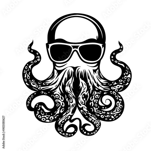 Cool Octopus With Sunglasses and Beard Graphic Design for T-shirt Prints and Tattoos