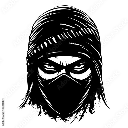 Vigilante Ninja Face Mask Illustration for Tattoo Design and Graphic Decor