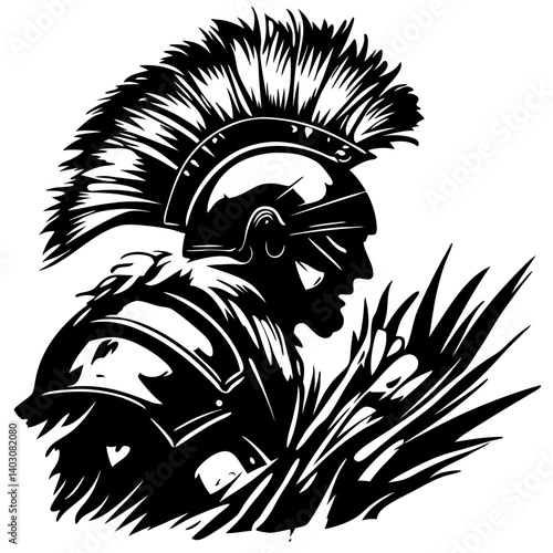 Silhouette of a Stoic Roman Gladiator in Armor for Tattoo and Graphic Design Inspiration