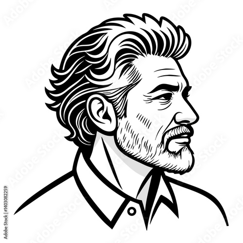Stylized Vector Portrait of a Confident Man with Stylish Hair and Neat Beard for Art and Design