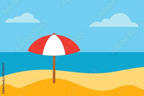 Summer beach vacation with an umbrella on the sand by the sea, perfect for relaxation
