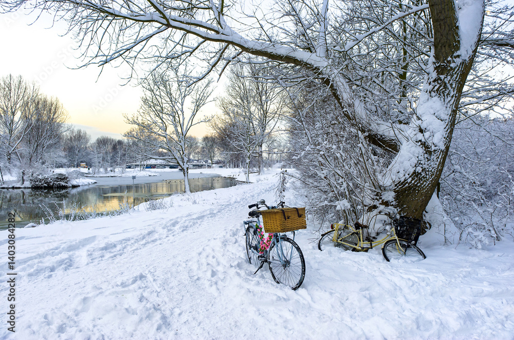 bicycle in winter snow