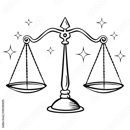 Elegant Vintage Scale of Justice Black Outline Design for Tattoo and Coloring Projects