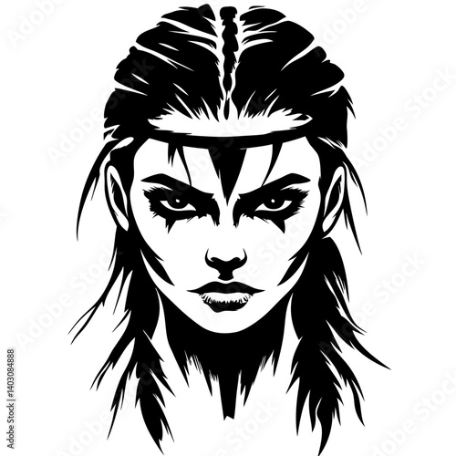 Intense Warrior Woman Illustration for Tattoo Design and Graphic Art Projects