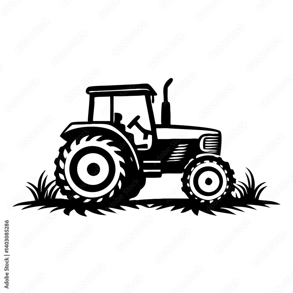 Obraz premium Vintage Tractor Silhouette in Grass Ideal for Farm Design and Agricultural Themes