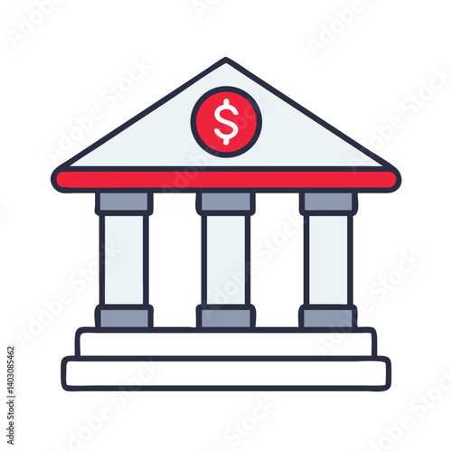 Bank Icon with Dollar Symbol in Flat Design  