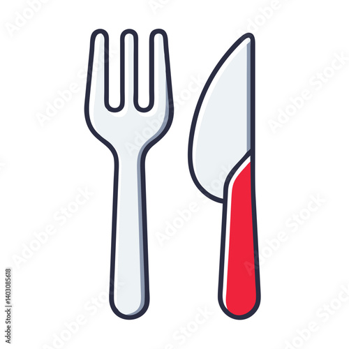 Fork and Knife Icon in Minimalist Style on White Background  