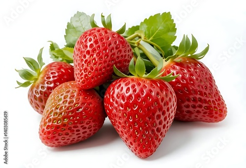 Wallpaper Mural Fresh Strawberries on White Background with Green Leaves Torontodigital.ca