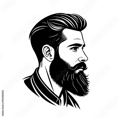 Stylish Vintage Man with Beard Profile Illustration for Tattoo Design and Graphic Projects