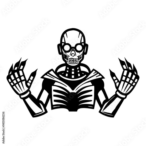Futuristic Robot Skeleton Hand Gesture Vintage Style Vector Art Design
