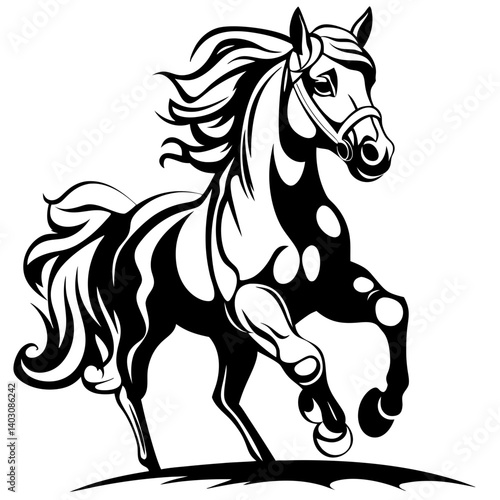 Majestic Horse Prancing Vector Design Ideal for Tattoos and Coloring Books