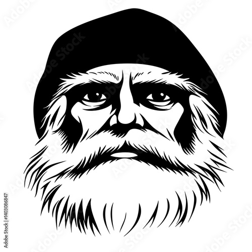 Detailed Vintage Illustration of a Stoic Man with a Beard and Beanie for Tattoo and Graphic Design