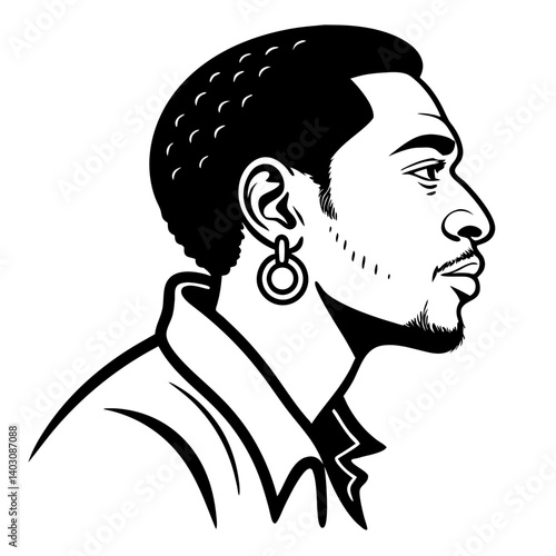 Stylized Profile Illustration of a Modern Man with Earring and Unique Hairstyle
