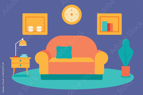 Cozy living room interior featuring a comfortable sofa and modern decor