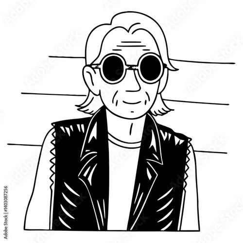 Cool Character with Sunglasses and Leather Vest in Front of Mugshot Lineup
