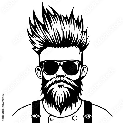 Stylish Man with Spiky Hair and Sunglasses Modern Beard Tattoo Design for Cool Aesthetics