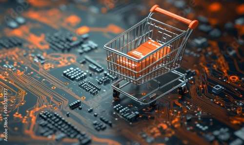 E-commerce Shopping Cart On Circuit Board
