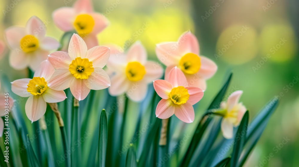 Obraz premium Spring blossoms reveal pastel petals and vibrant centers in a soft-focused macro shot