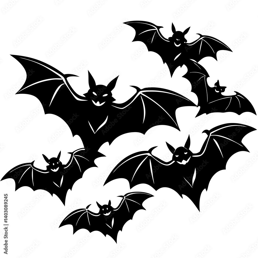 Naklejka premium A group of bats flying in formation, minimal vector style
