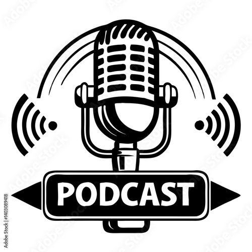 Vintage Microphone Podcast Design for Media Promotions and Branding Projects