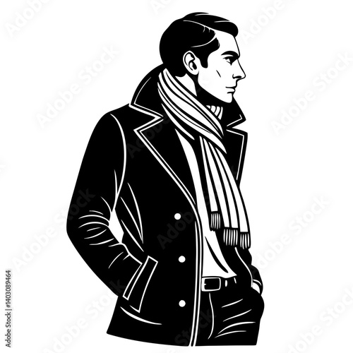 Stylish Man in Winter Coat and Scarf Vector Illustration for Fashion Design and Lifestyle Themes