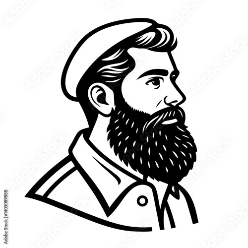 Detailed Beard Portrait of a Man with a Hat and Styled Hair for Tattoo and Design Inspiration