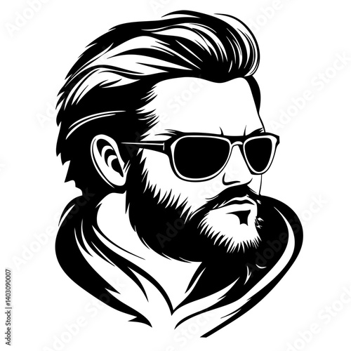 Stylish Male Portrait with Sunglasses and Beard for Tattoos or Graphic Design Projects