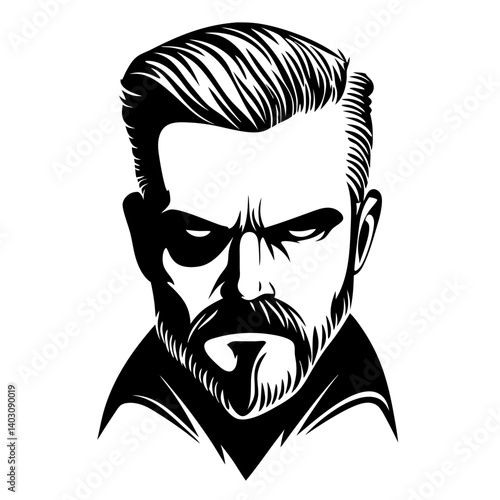 Intense Male Portrait with Stylish Hair and Beard for Tattoo Design or Art Projects