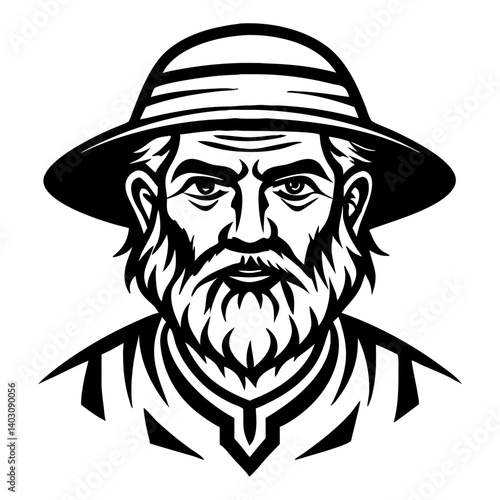 Detailed Bearded Man in Hat Vector Portrait for Tattoo and Graphic Design Applications