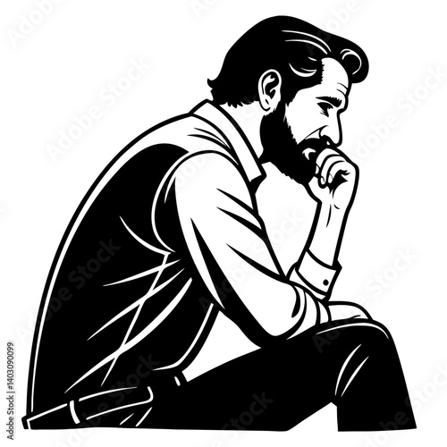 Thoughtful Man Silhouette in Profile Contemplating Life Choices for Artistic Design Projects