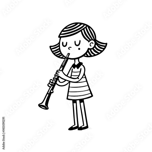 Girl Playing Clarinet in Striped Dress Musical Art for Kids Activities and Crafts