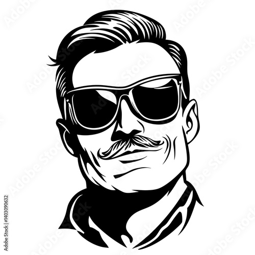 Stylish Man with Sunglasses and Mustache Vintage Vector Illustration for Fashion and Design
