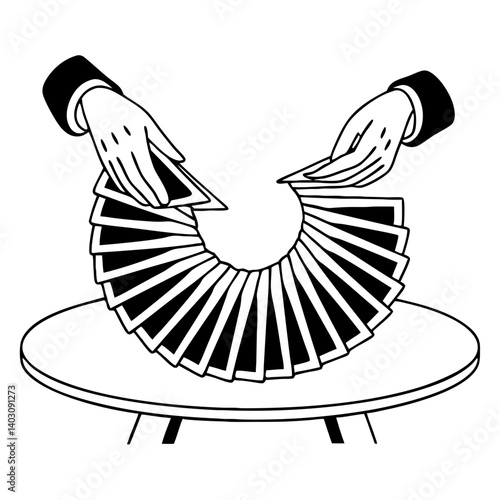 Elegant Card Fan Display with Hands on a Table Perfect for Tattoo or Graphic Design
