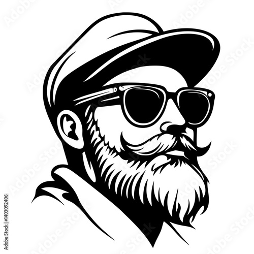 Vintage Style Bearded Man with Sunglasses and Hat Vector Art for Creative Projects
