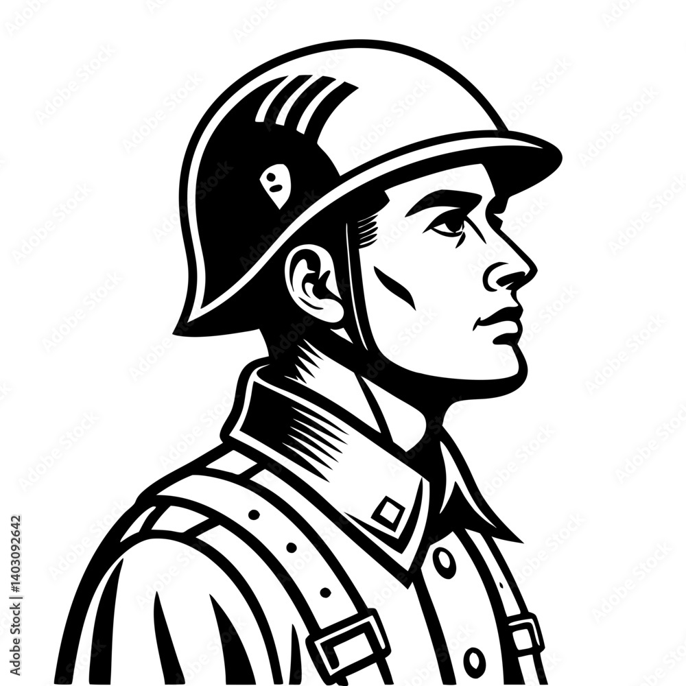 Fototapeta premium Soldier Portrait Vector Design for Military Themed Projects and Historical Illustrations