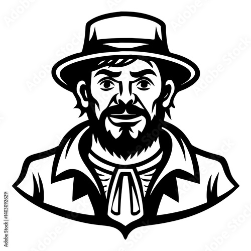 Vintage Man with Beard and Hat Vector Illustration for Tattoo Design and Merchandise