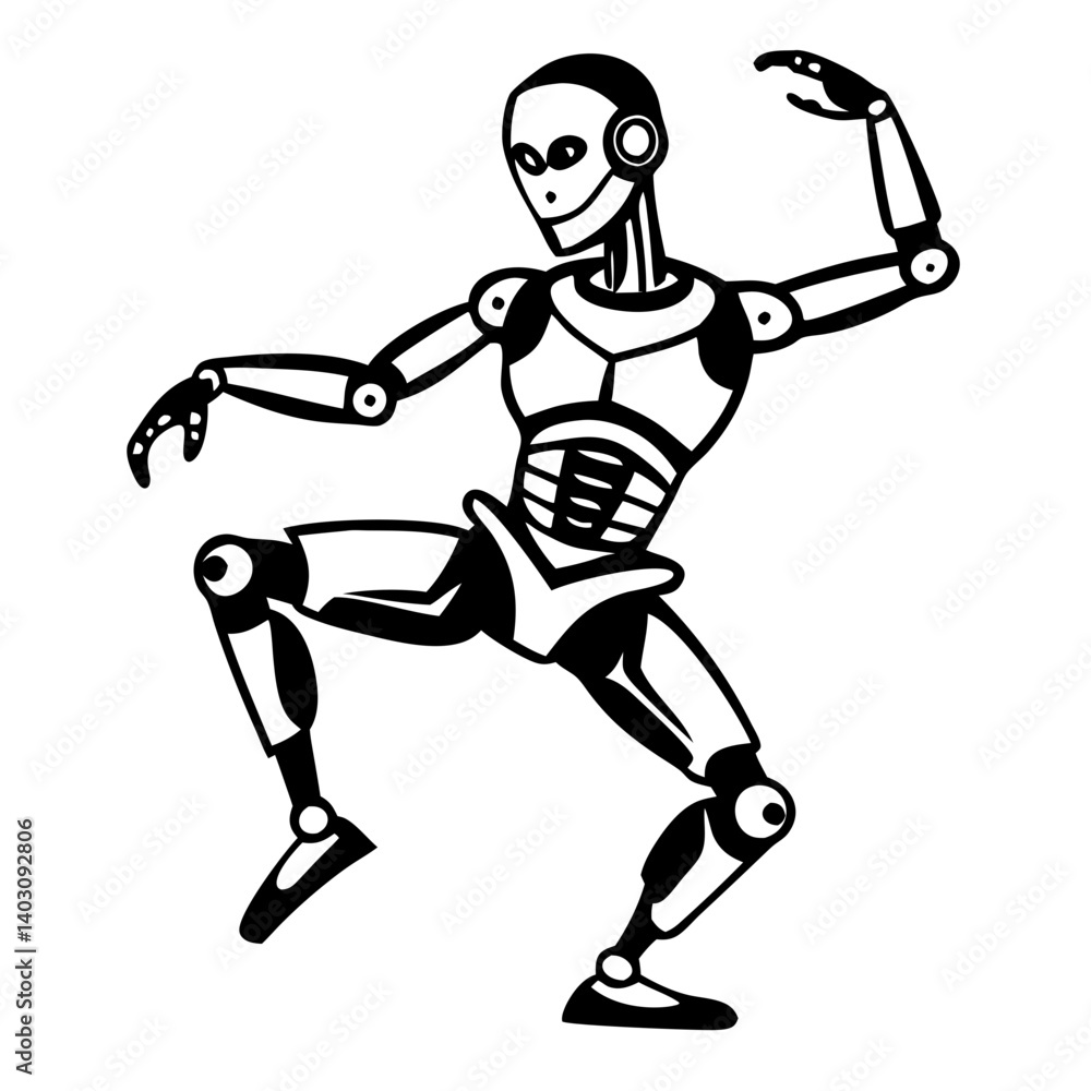 Dynamic Robot Dancing Pose Vector Illustration for Creative Projects and Coloring Activities