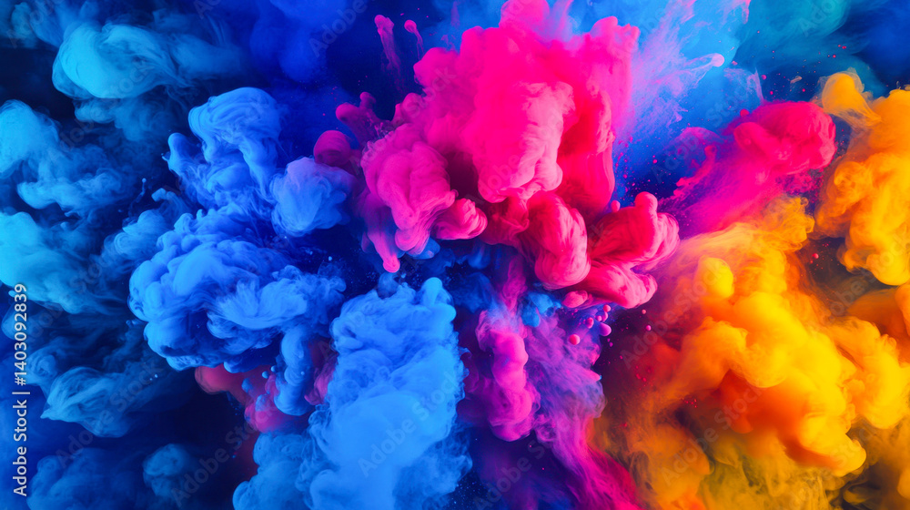 Fototapeta premium Colorful paint explosion creates dynamic and vibrant splash in the air with detailed background