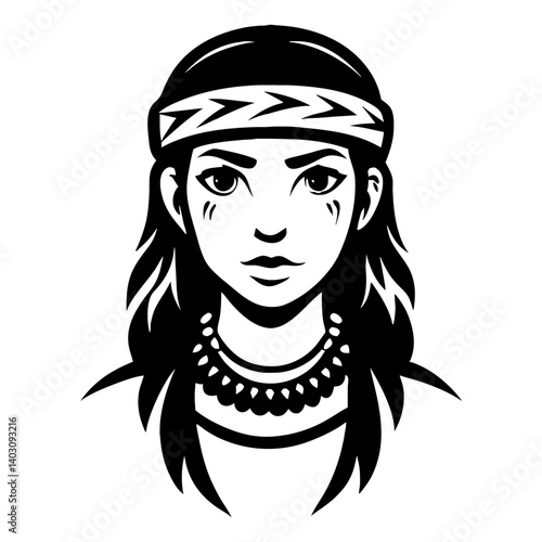 Indigenous Woman Portrait Vector Art for Tattoo Design and Coloring Book Illustrations