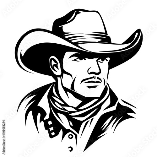 Vintage Western Cowboy Illustration for Western Theme Decor and Tattoo Designs